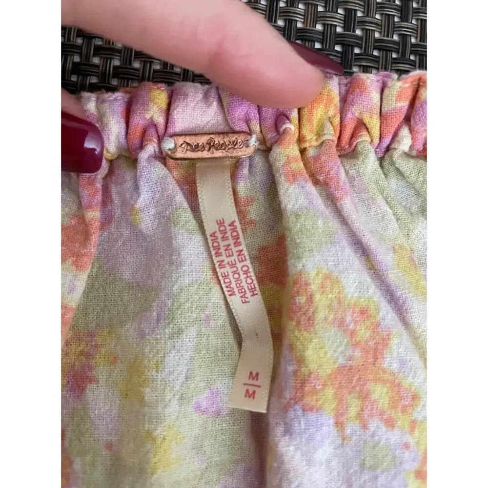 Free People Pastel Floral Off-Shoulder Button Front Top